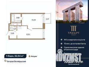 1-к квартира, вторичка, 33м2, 6/12 этаж