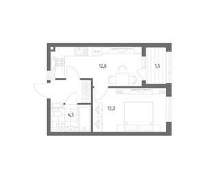1-к квартира, строящийся дом, 35м2, 6/8 этаж