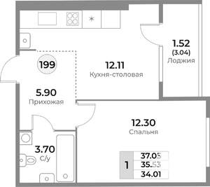 1-к квартира, вторичка, 36м2, 5/10 этаж