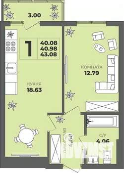 1-к квартира, строящийся дом, 41м2, 8/8 этаж