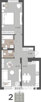 2-к квартира, вторичка, 57м2, 1/9 этаж