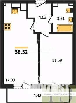 1-к квартира, вторичка, 39м2, 6/9 этаж