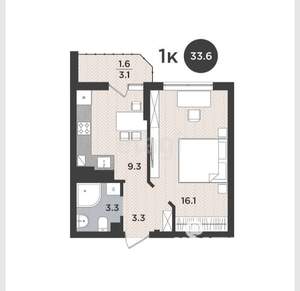 1-к квартира, вторичка, 34м2, 4/9 этаж