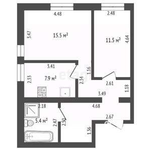 2-к квартира, вторичка, 54м2, 1/3 этаж