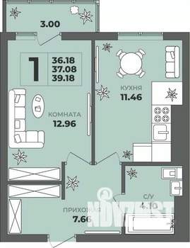1-к квартира, вторичка, 37м2, 7/8 этаж