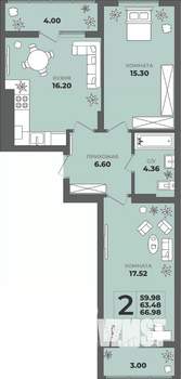 2-к квартира, вторичка, 63м2, 2/8 этаж