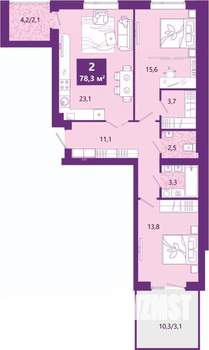 2-к квартира, сданный дом, 79м2, 2/4 этаж