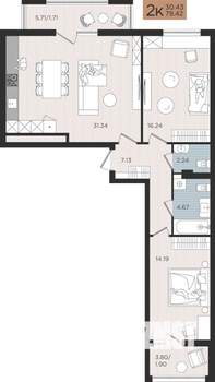 2-к квартира, строящийся дом, 79м2, 6/10 этаж