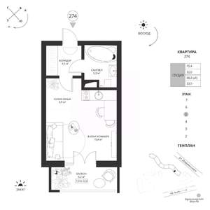 Студия квартира, вторичка, 34м2, 5/7 этаж