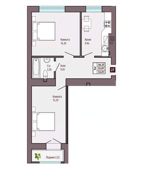 2-к квартира, вторичка, 55м2, 5/10 этаж