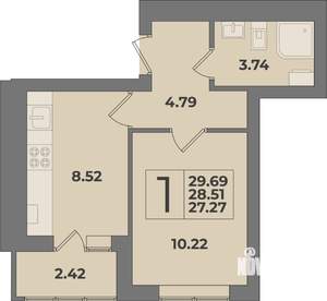 1-к квартира, вторичка, 30м2, 8/9 этаж