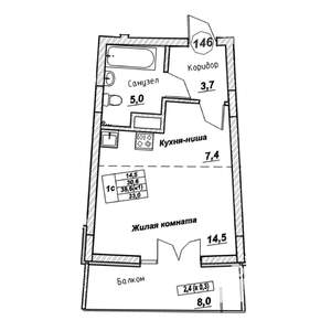 Студия квартира, вторичка, 33м2, 5/7 этаж