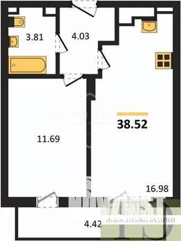 1-к квартира, вторичка, 39м2, 7/9 этаж