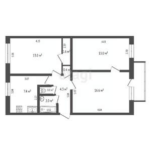 3-к квартира, вторичка, 59м2, 2/7 этаж