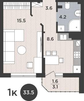 1-к квартира, вторичка, 34м2, 1/9 этаж