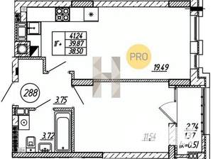 1-к квартира, вторичка, 40м2, 6/9 этаж