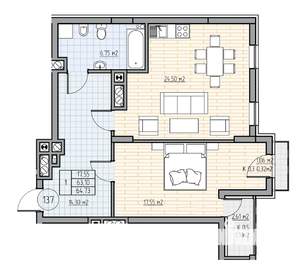 1-к квартира, вторичка, 70м2, 6/7 этаж
