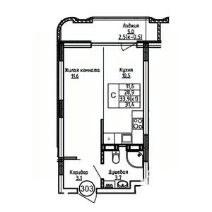 Студия квартира, вторичка, 31м2, 4/9 этаж