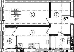 1-к квартира, вторичка, 42м2, 1/9 этаж