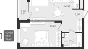 1-к квартира, вторичка, 42м2, 4/9 этаж