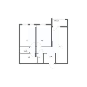 2-к квартира, строящийся дом, 59м2, 1/18 этаж