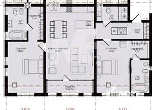 2-к квартира, вторичка, 110м2, 1/4 этаж