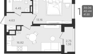 Студия квартира, вторичка, 40м2, 1/9 этаж