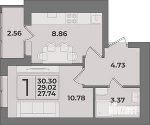1-к квартира, вторичка, 30м2, 6/9 этаж
