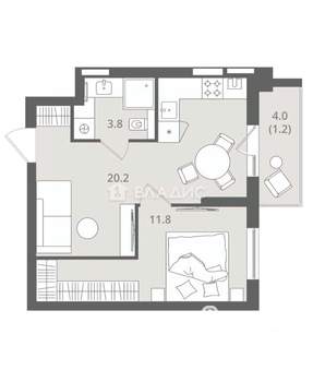 1-к квартира, вторичка, 37м2, 2/7 этаж