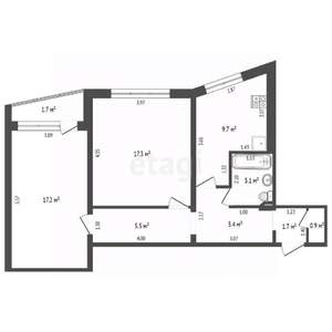 2-к квартира, вторичка, 63м2, 1/6 этаж
