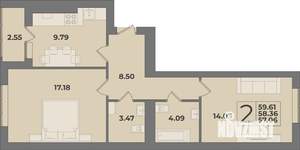 2-к квартира, вторичка, 60м2, 6/9 этаж