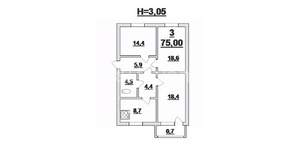 3-к квартира, вторичка, 75м2, 2/4 этаж
