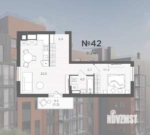 1-к квартира, вторичка, 51м2, 2/7 этаж