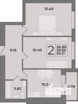 2-к квартира, вторичка, 57м2, 2/9 этаж