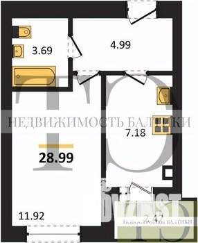 1-к квартира, вторичка, 29м2, 6/9 этаж