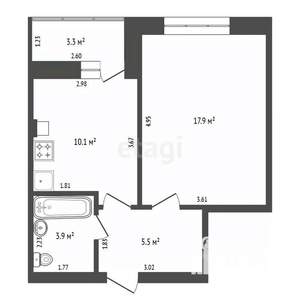 1-к квартира, сданный дом, 41м2, 5/9 этаж