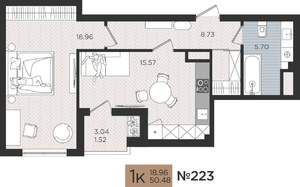 1-к квартира, вторичка, 50м2, 4/10 этаж