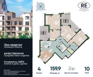 4-к квартира, вторичка, 160м2, 10/14 этаж