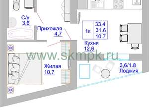 1-к квартира, вторичка, 34м2, 8/8 этаж