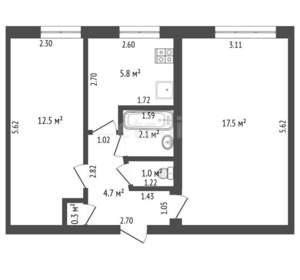2-к квартира, вторичка, 44м2, 1/5 этаж