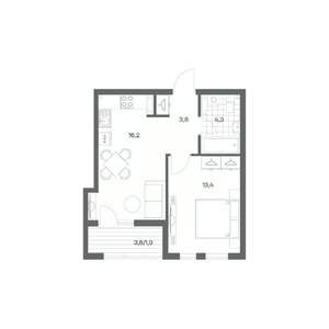 1-к квартира, строящийся дом, 40м2, 6/18 этаж