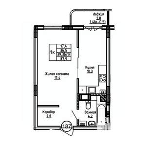 1-к квартира, вторичка, 38м2, 5/9 этаж