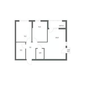 2-к квартира, строящийся дом, 60м2, 2/18 этаж