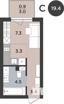 1-к квартира, вторичка, 19м2, 1/9 этаж