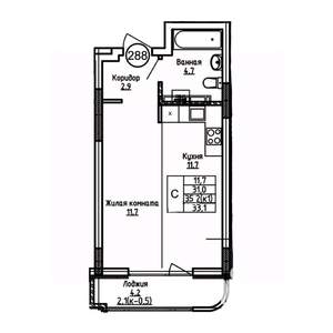 Студия квартира, вторичка, 33м2, 2/9 этаж