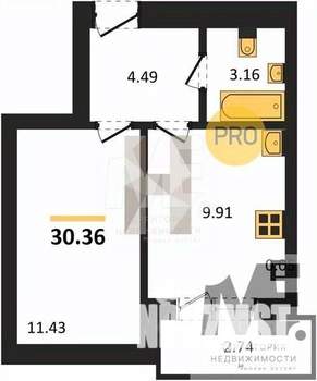 1-к квартира, вторичка, 30м2, 5/9 этаж