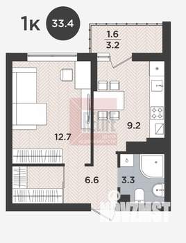 1-к квартира, вторичка, 33м2, 3/9 этаж