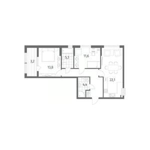 2-к квартира, вторичка, 73м2, 1/8 этаж