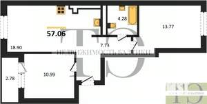 2-к квартира, вторичка, 57м2, 2/9 этаж