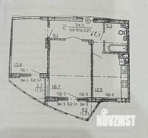 2-к квартира, вторичка, 64м2, 2/14 этаж